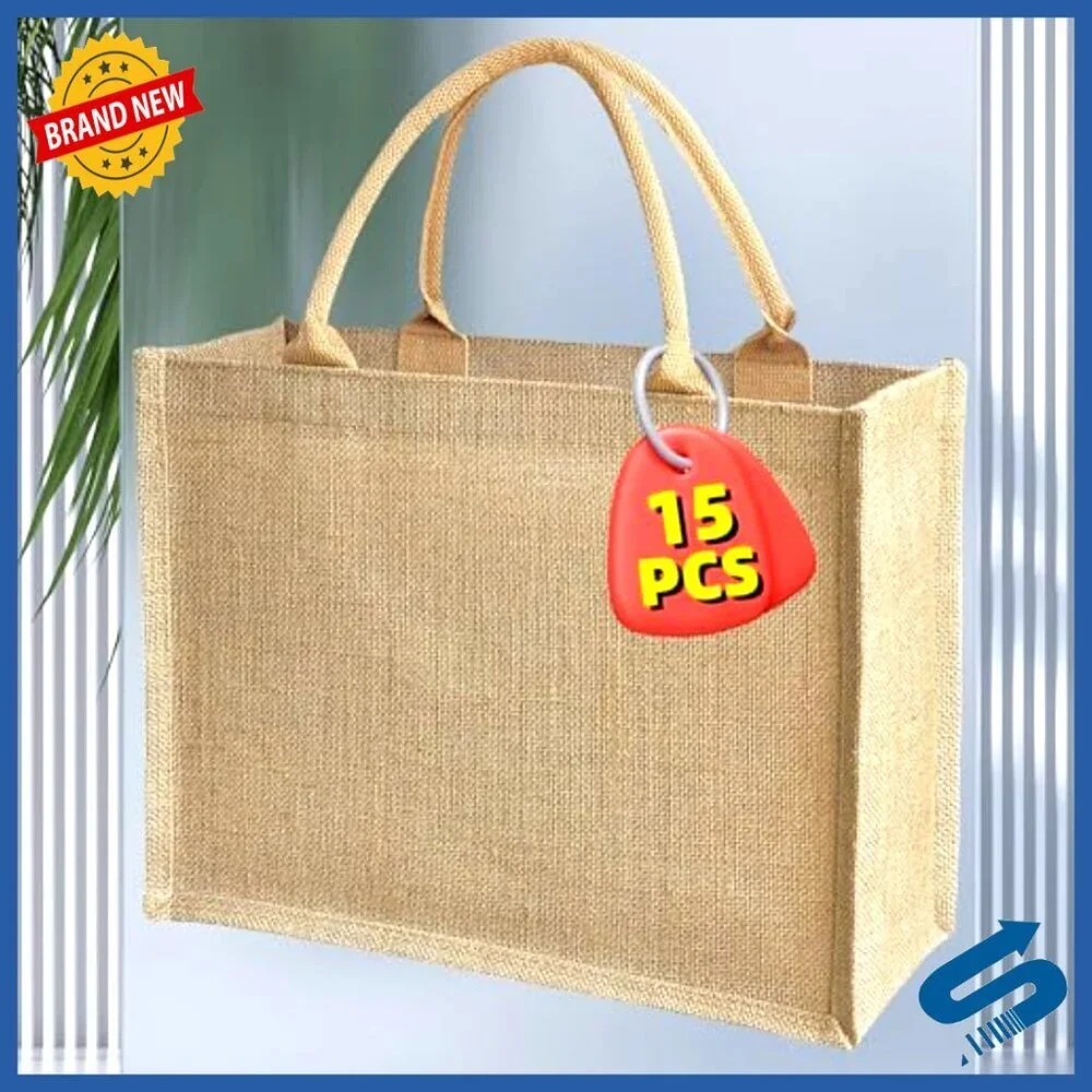 Natural Jute Tote Bags Eco-Friendly Reusable Grocery Beach Storage Pack